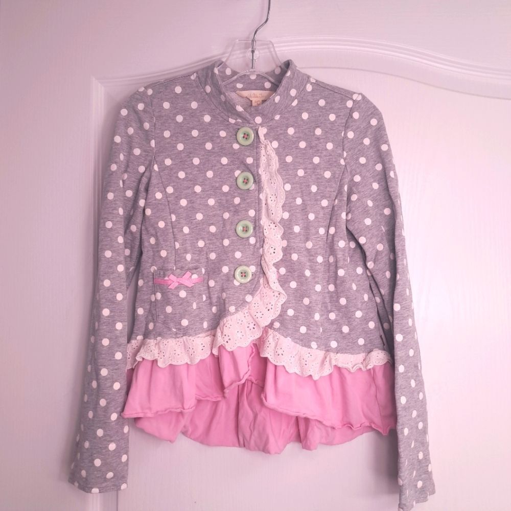 Matilda Jane Adventure Begins Lead the Way Gray Polka Dot Jacket